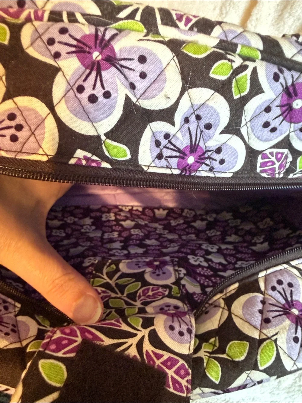 Vera Bradley Plum Crazy Quilted Floral Laptop Travel Bag Purple Green Messenger